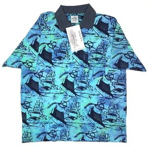 NWT Rum Reggae Hawaiian Nautical Blue Short Sleeve Polo Shirt Men’s Size S